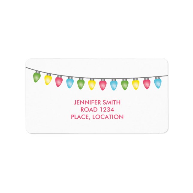 Farbenfrohe Weihnachtsbeleuchtung Adressaufkleber (Vorne)