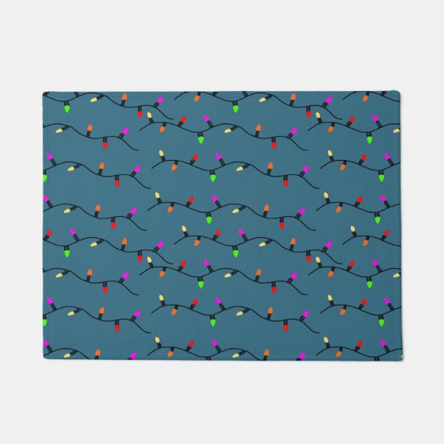 Farbenfrohe Weihnachtsbeleuchtung auf blau Fußmatte (Vorderseite)