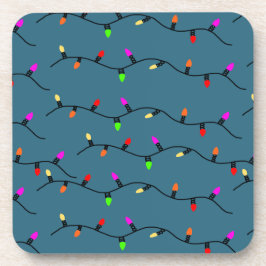 Farbenfrohe Weihnachtsbeleuchtung auf blau Getränkeuntersetzer