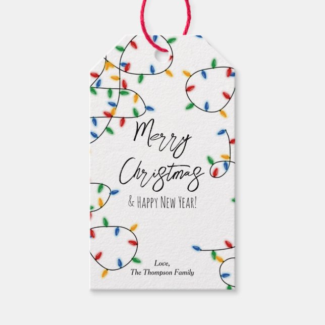 Farbenfrohe Weihnachtsbeleuchtung Einfach Minimal Geschenkanhänger (Vorderseite)