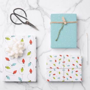 Farbenfrohe Weihnachtsbeleuchtung Geschenkpapier Set