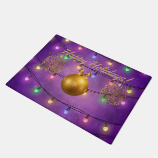 Farbenfrohe Weihnachtsbeleuchtung & Goldene Orname Fußmatte