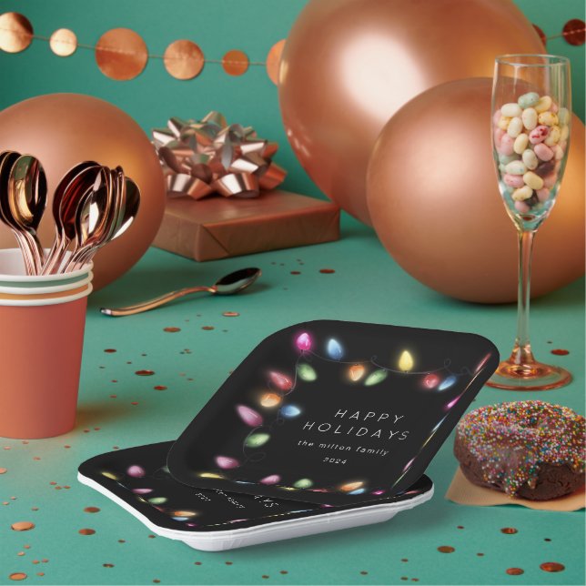 Farbenfrohe Weihnachtsbeleuchtung Monogram Pappteller (Multi)