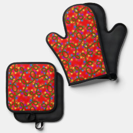 Farbenfrohe Weihnachtsbeleuchtung Niedlich Spaß Mo Ofenhandschuh & Topflappen-Set
