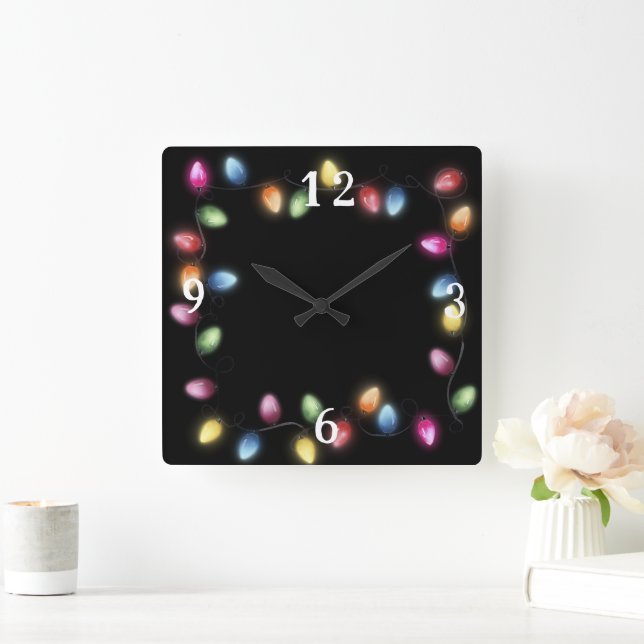 Farbenfrohe Weihnachtsbeleuchtung Quadratische Wanduhr (Zuhause)