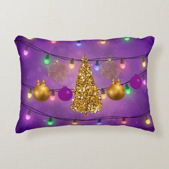 Farbenfrohe Weihnachtsbeleuchtung und Ornamente Go Zierkissen (Vorderseite)