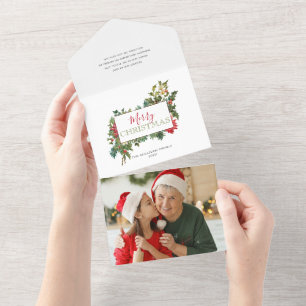 Farbenfrohe Weihnachtsblume mit Label All In One Einladung