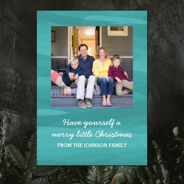 Farbenfrohe Weihnachtsfotokarte | AQUAMARIN Feiertagskarte (Teal Painterly Watercolor Holiday Photo Card)
