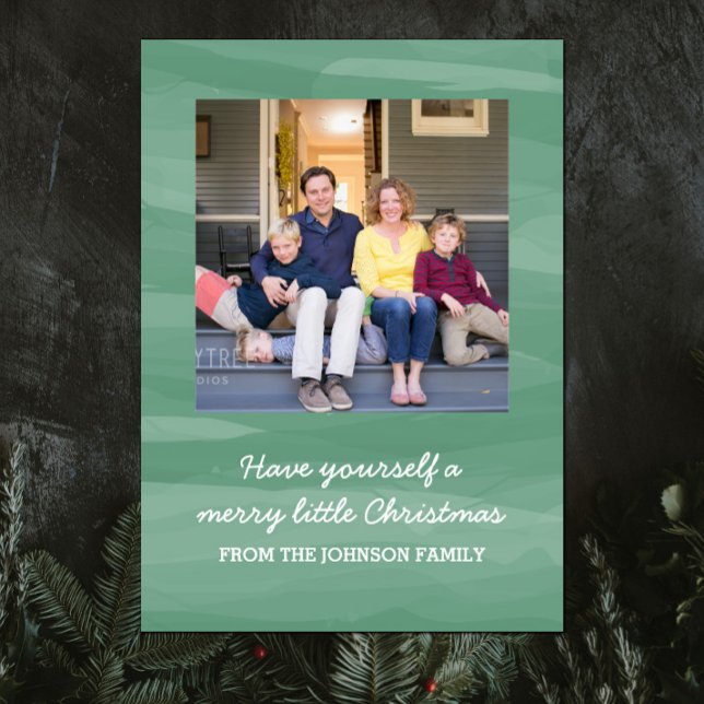 Farbenfrohe Weihnachtsfotokarte | Grün Feiertagskarte (Green Painterly Watercolor Holiday Photo Card)