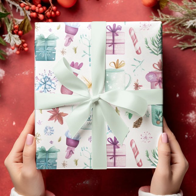 Farbenfrohe Weihnachtsfreude – Wasserfarben-Gesche Geschenkpapier (Von Creator hochgeladen)