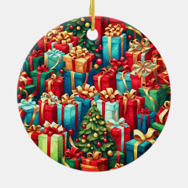 Farbenfrohe Weihnachtsgeschenke, Urlaubsmuster Keramik Ornament (Hinten)