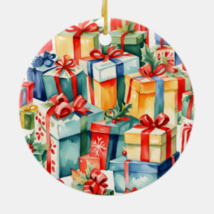 Farbenfrohe Weihnachtsgeschenke Wasserfarben Muste Keramik Ornament