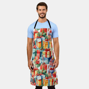 Farbenfrohe Weihnachtsgeschenke Wasserfarben Muste Schürze