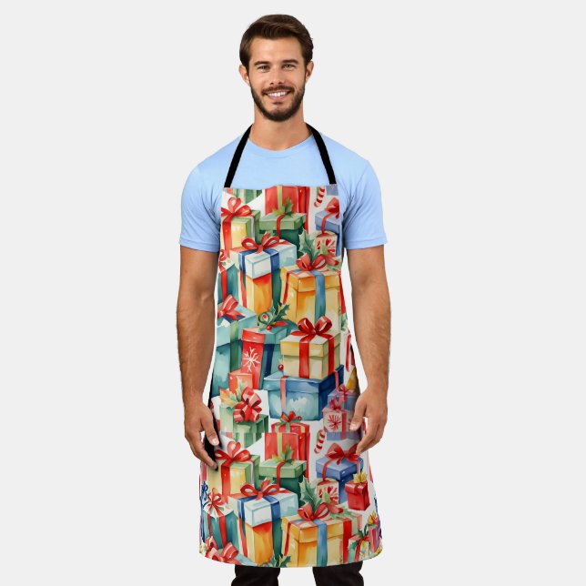 Farbenfrohe Weihnachtsgeschenke Wasserfarben Muste Schürze (Getragen)