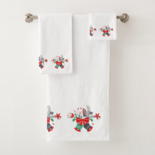 Farbenfrohe Weihnachtsglocke & Blume Bouquet. Badhandtuch Set
