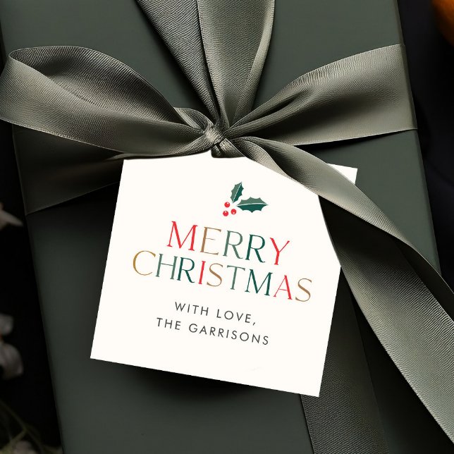 Farbenfrohe Weihnachtsgrün Blätter Geschenk Geschenkanhänger (Elegant Typography Colorful Merry Christmas Gift Tag.)