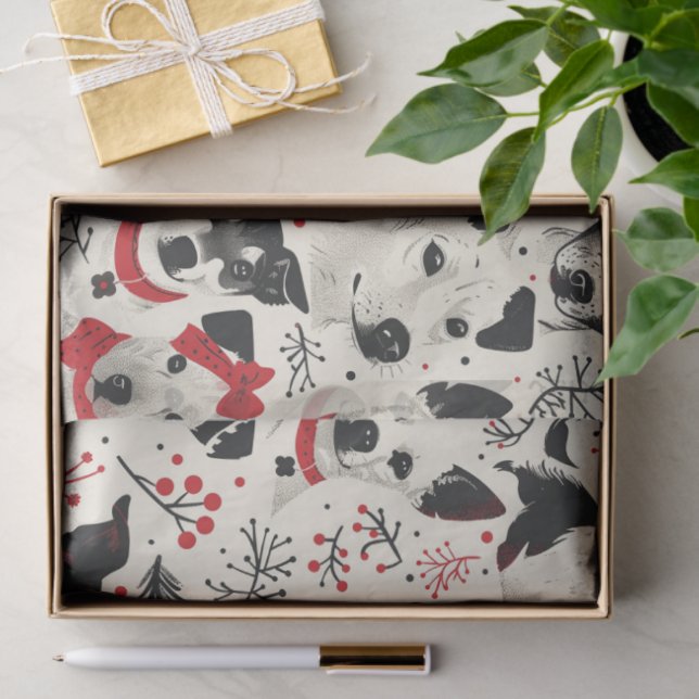 Farbenfrohe Weihnachtshunde Muster Seidenpapier (Geschenk)