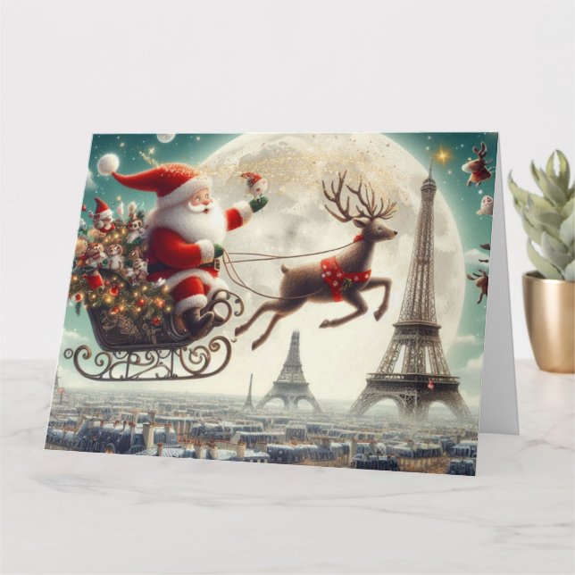Farbenfrohe Weihnachtskarte im Pariser Ambiente Karte (Kleine Pflanze)