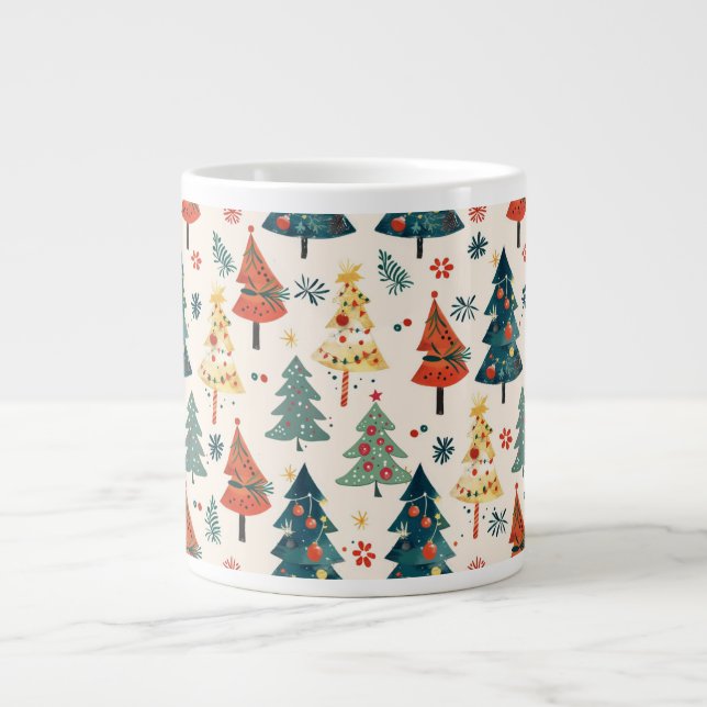 Farbenfrohe Weihnachtskiefern Nahtloses Muster Jumbo-Tasse (Vorderseite)