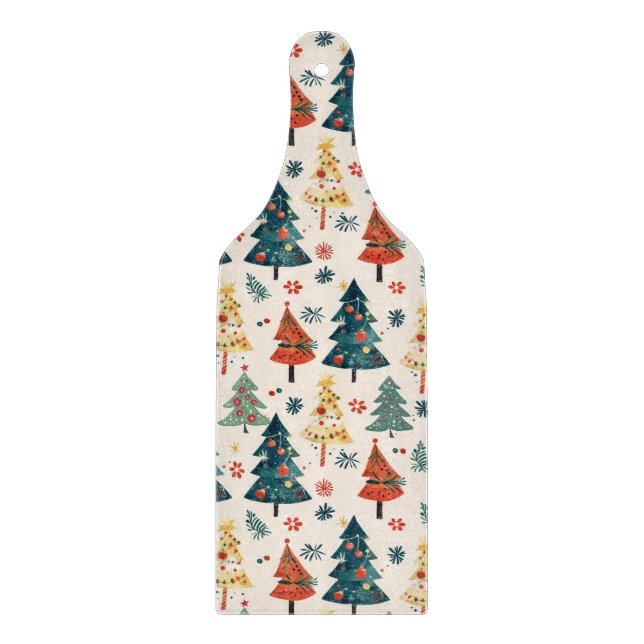 Farbenfrohe Weihnachtskiefern Nahtloses Muster Schneidebrett (Vorderseite)