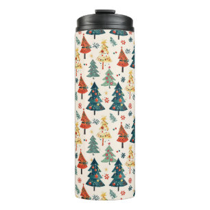 Farbenfrohe Weihnachtskiefern Nahtloses Muster Thermosbecher