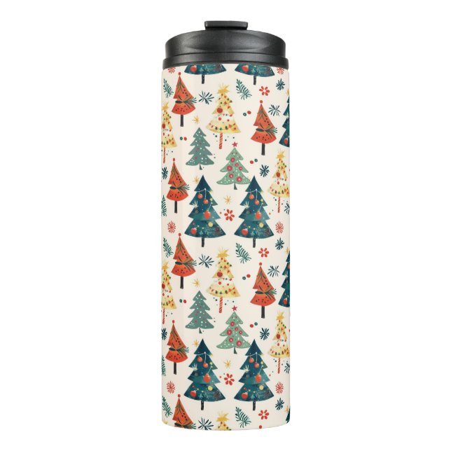 Farbenfrohe Weihnachtskiefern Nahtloses Muster Thermosbecher (Vorderseite)