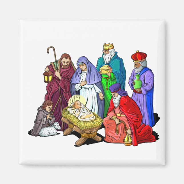Farbenfrohe Weihnachtskrippe Magnet (Vorne)