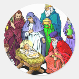 Farbenfrohe Weihnachtskrippe Runder Aufkleber