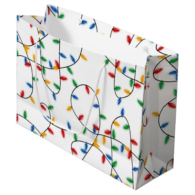 Farbenfrohe Weihnachtslichtmuster Große Geschenktüte (Vorderseite Schrägansicht)