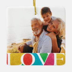 farbenfrohe WEIHNACHTSLIEBE FREUDE FRIEDEN Foto Keramikornament