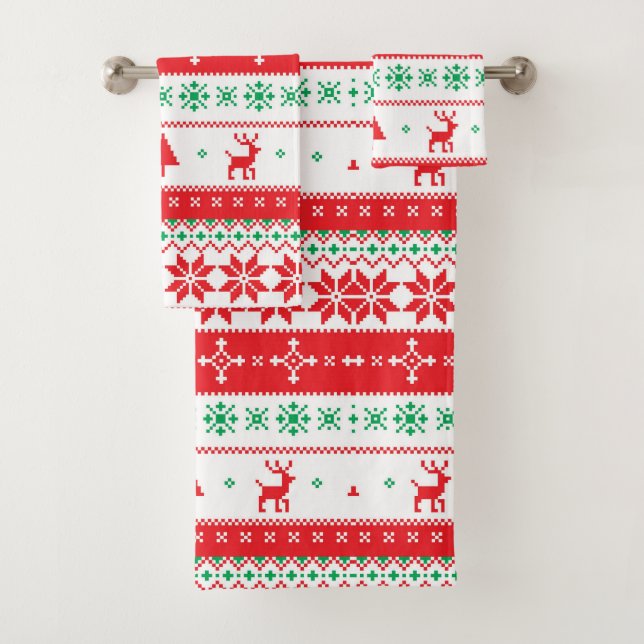 Farbenfrohe Weihnachtsmuster Badhandtuch Set (Insitu)