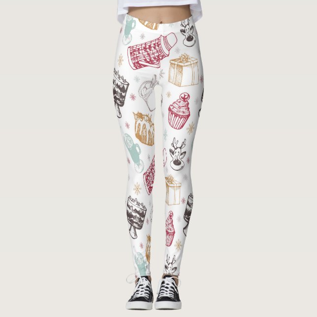 Farbenfrohe Weihnachtsmuster Leggings (Vorderseite)