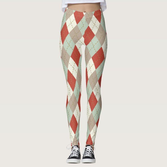 Farbenfrohe Weihnachtsmuster, Raute Muster Leggings (Vorderseite)