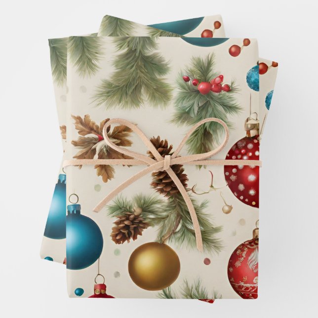 Farbenfrohe Weihnachtsschmuck Geschenkpapier Set (Beispiel)