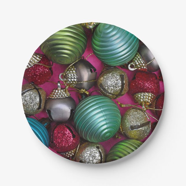 Farbenfrohe Weihnachtsschmuck Pappteller (Vorderseite)