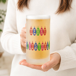 Farbenfrohe Weihnachtsschmuck Schriftart Mattglas Bierglas