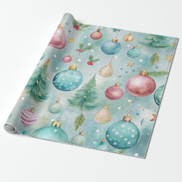 Farbenfrohe Weihnachtsschmuck und Bäume Geschenkpapier