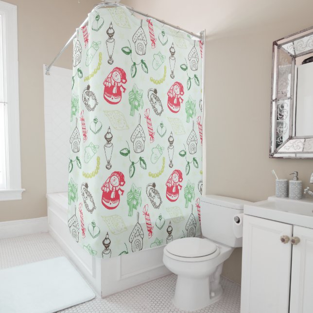 Farbenfrohe Weihnachtsschneezeit Duschvorhang (Beispiel)