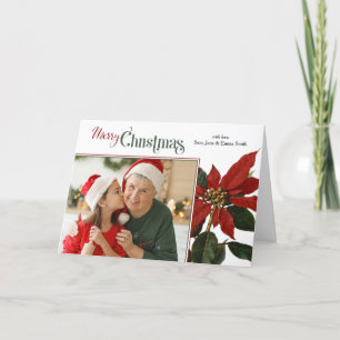 Farbenfrohe Weihnachtsschrift mit Poinsettia Foto Feiertagskarte