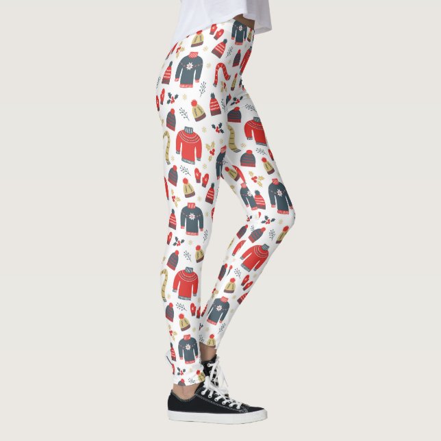 Farbenfrohe Weihnachtssymbole & Sweaters Muster Leggings (Rechts)