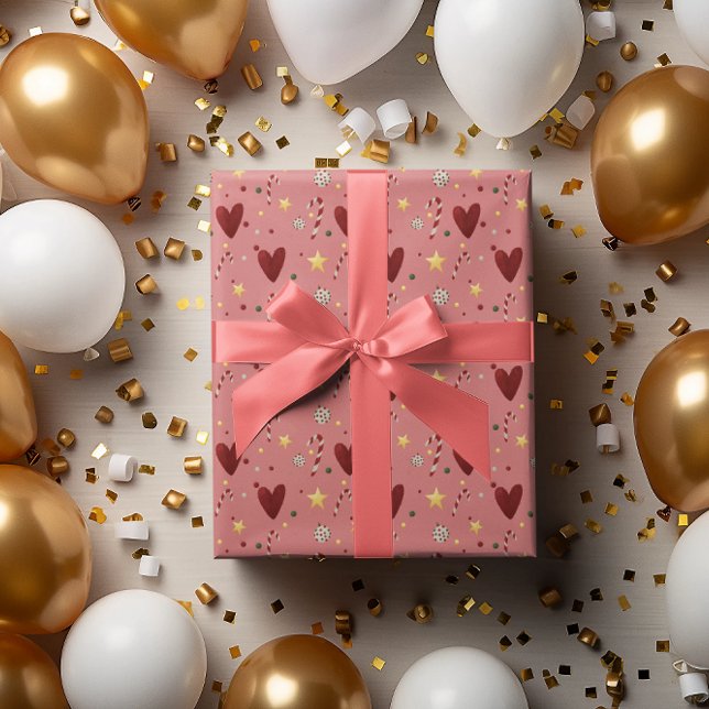 Farbenfrohe Weihnachtsthemen Muster Rosa Hintergru Geschenkpapier (Von Creator hochgeladen)