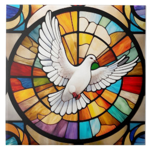 Farbenfrohe weiße Taube gestanzter Glass Bird Fliese