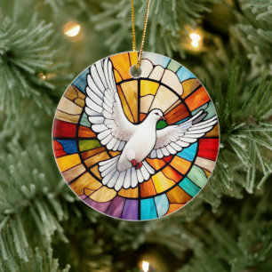 Farbenfrohe weiße Taube gestanzter Glass Bird Keramik Ornament