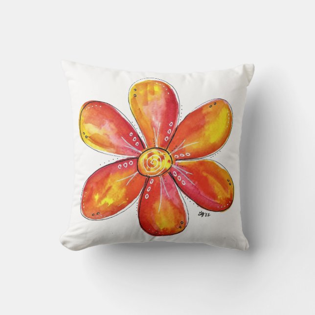 Farbenfrohe weißliche Orange und gelbe Blume Kissen (Vorderseite)