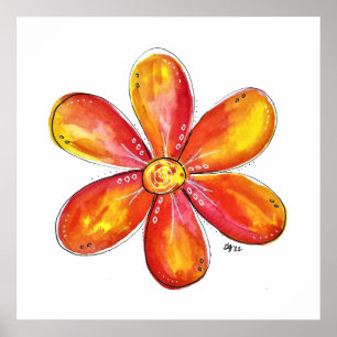Farbenfrohe weißliche Orange und gelbe Blume Poster