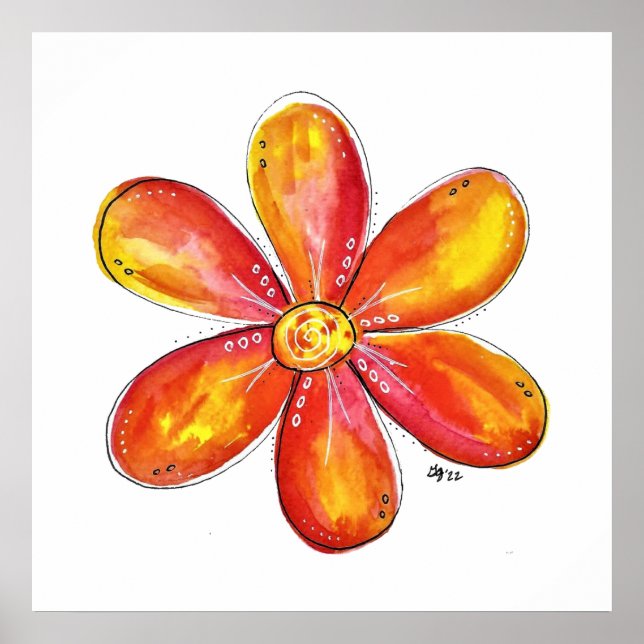 Farbenfrohe weißliche Orange und gelbe Blume Poster (Vorne)