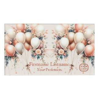 Farbenfrohe Weißpfirsichblütenballons Elegantes Pa Namenschild