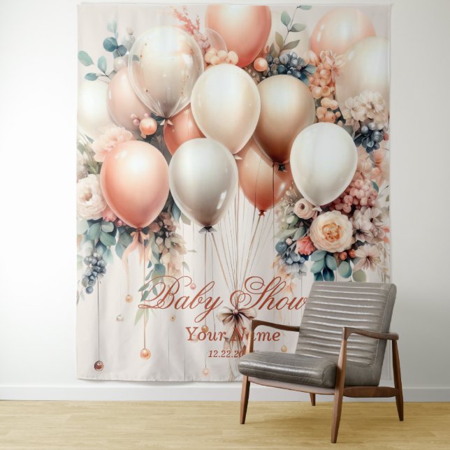 Farbenfrohe Weißpfirsichblütenballons Elegantes Pa Wandteppich (Beispiel)