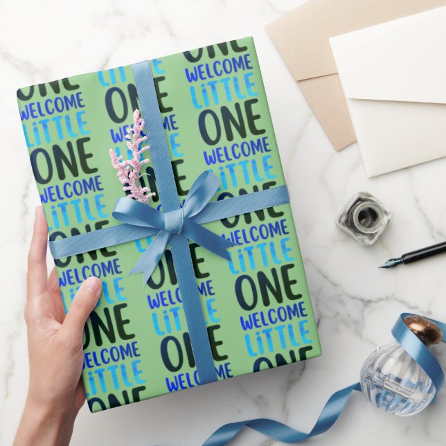 Farbenfrohe "Welcome Little One" Babydusche Geschenkpapier (Schenken)