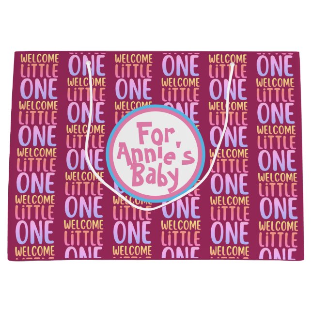 Farbenfrohe "Welcome Little One" Babydusche Große Geschenktüte (Vorderseite)